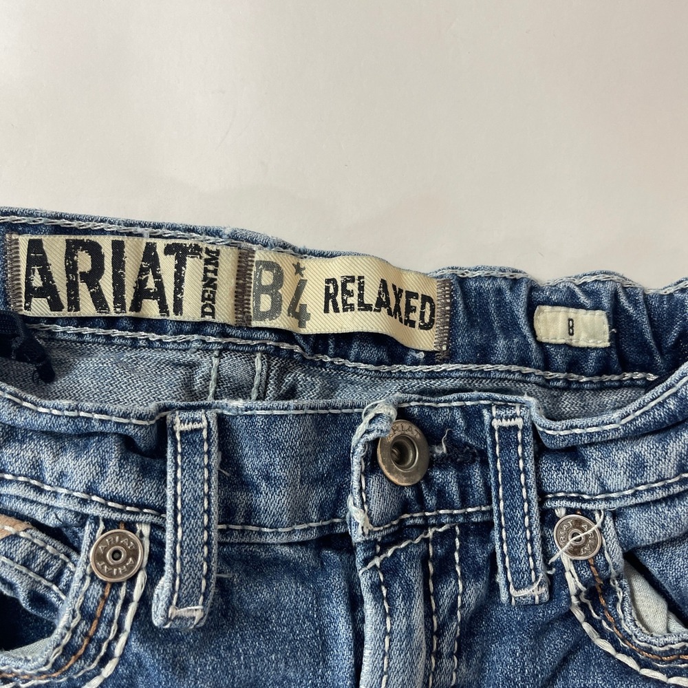 Ariat B4 Jeans Boys 8 Blue Relaxed Bootcut Medium Wash Denim Western Cowboy Play - Picture 3 of 10